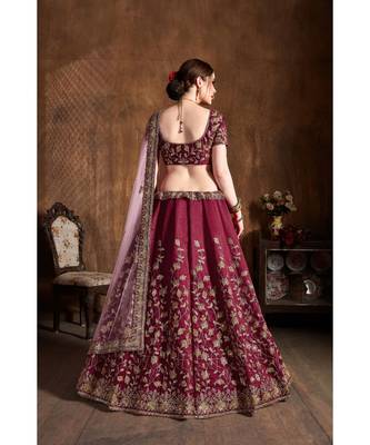 Wedding Embroidery Maroon Tafeta Designer Lehenga 3