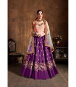 Wedding Embroidery Purple Banglory Silk Designer Lehenga