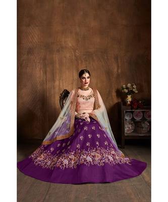 Wedding Embroidery Purple Banglory Silk Designer Lehenga 2