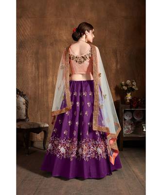 Wedding Embroidery Purple Banglory Silk Designer Lehenga 3