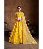 Wedding Embroidery Yellow Banglory Silk Designer Lehenga