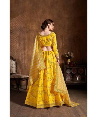 Wedding Embroidery Yellow Banglory Silk Designer Lehenga 3
