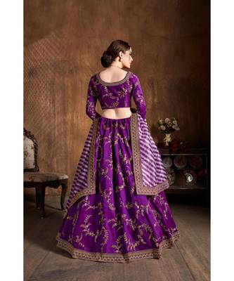 Wedding Embroidery Purple Banglory Silk Designer Lehenga 3