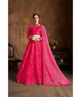 Wedding Embroidery Pink Banglory Silk Designer Lehenga 1