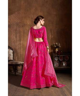 Wedding Embroidery Pink Banglory Silk Designer Lehenga 2
