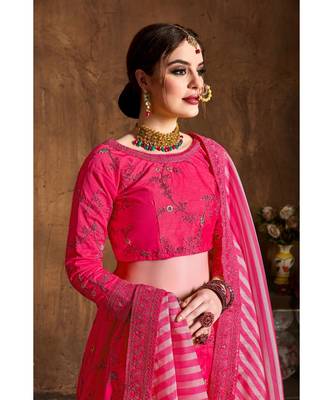 Wedding Embroidery Pink Banglory Silk Designer Lehenga 3