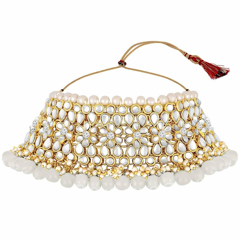 Traditional Kundan Pearl Choker Jewellery Set For Women