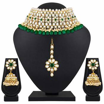 Gold Plated Traditional Kundan Pearl Choker Jewellery Set for Women (IJ333G) 3