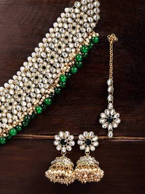 Gold Plated Traditional Kundan Pearl Choker Jewellery Set for Women (IJ333G) 1