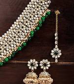 Gold Plated Traditional Kundan Pearl Choker Jewellery Set for Women (IJ333G)