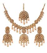 Traditional Gold Plated Stone Studded Pearl Choker Jewellery Set Earring With Maang Tikka For Women