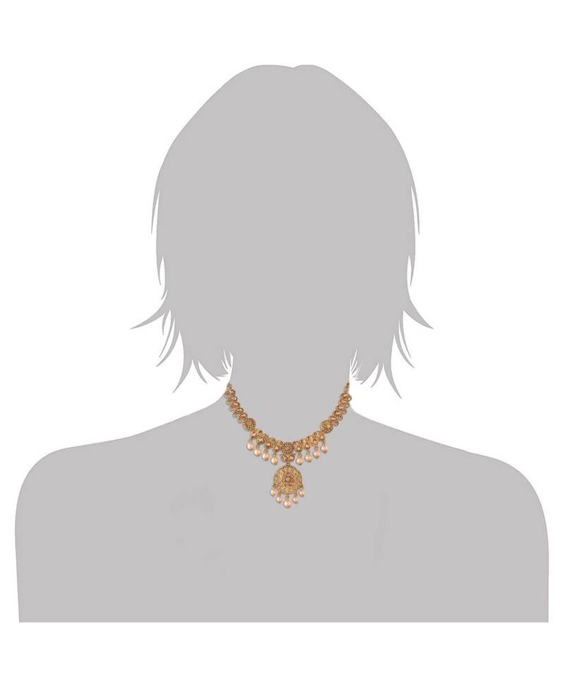 Traditional Gold Plated Stone Studded Pearl Choker Jewellery Set Earring With Maang Tikka For Women