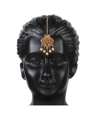 Traditional Gold Plated Stone Studded Pearl Choker Jewellery Set Earring With Maang Tikka For Women 3