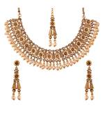 Traditional Gold Plated Stone Studded Pearl Choker Jewellery Set Earring With Maang Tikka For Women