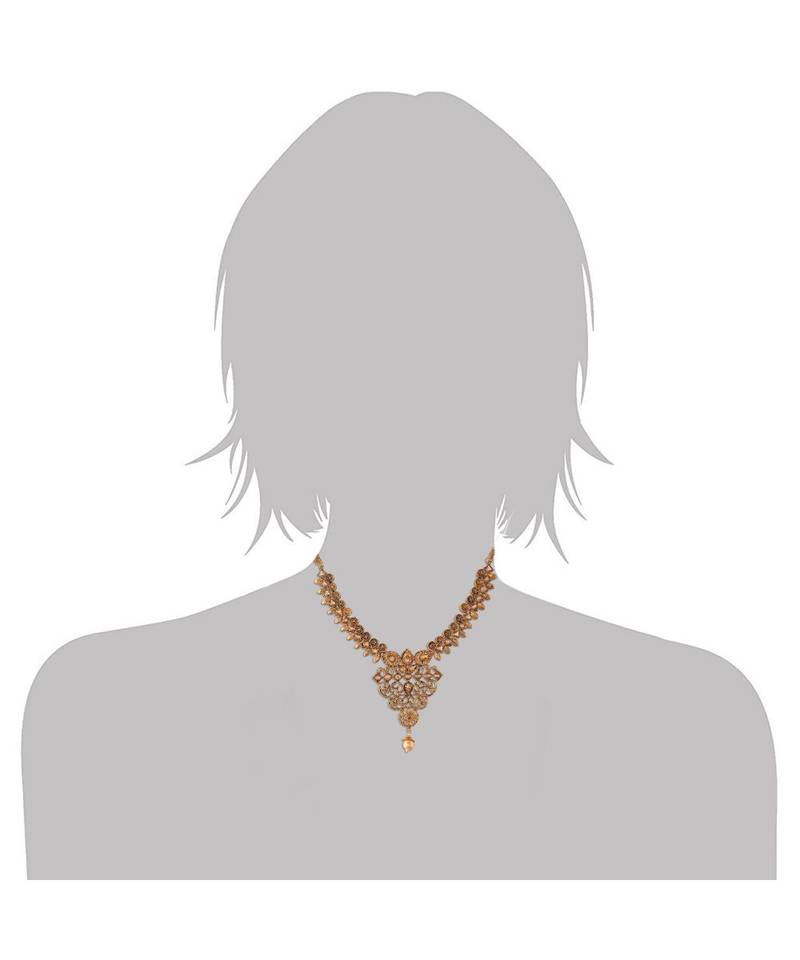 Traditional Stone Studded Pearl Choker Jewellery Set Earring With Maang Tikka For Women