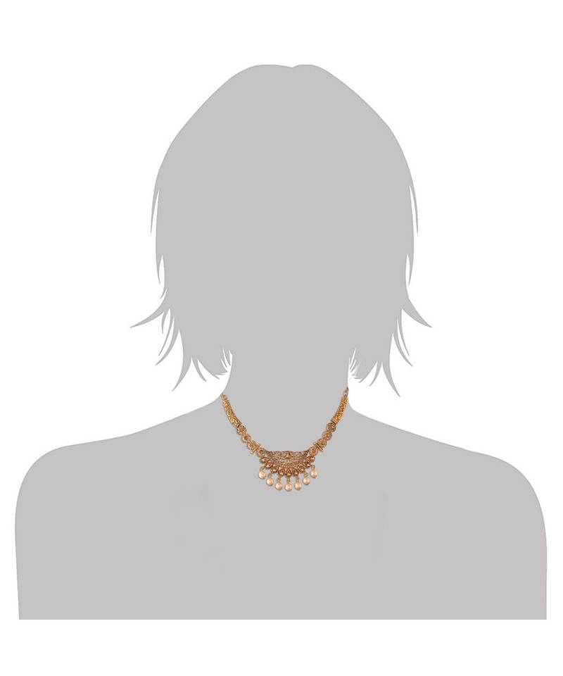 Traditional Gold Plated Stone Studded Pearl Choker Jewellery Set Earring With Maang Tikka For Women