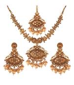 Traditional Gold Plated Stone Studded Pearl Choker Jewellery Set Earring With Maang Tikka For Women
