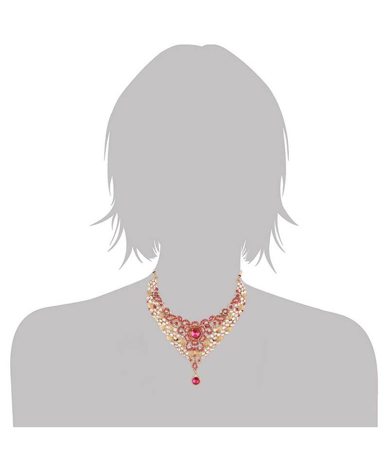 Traditional Gold Plated Necklace Jewellery Set With Maang Tikka For Women