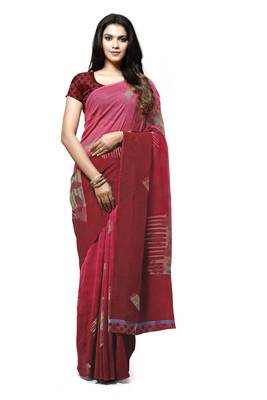 Pink printed georgette saree with blouse 1