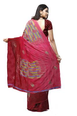 Pink printed georgette saree with blouse 2