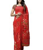 Red printed georgette saree with blouse