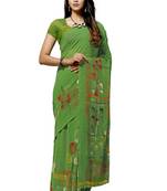 Green printed georgette saree with blouse
