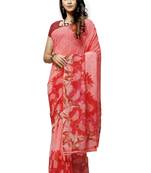 Pink printed georgette saree with blouse