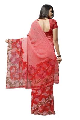 Pink printed georgette saree with blouse 2
