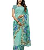 Turquoise printed georgette saree with blouse