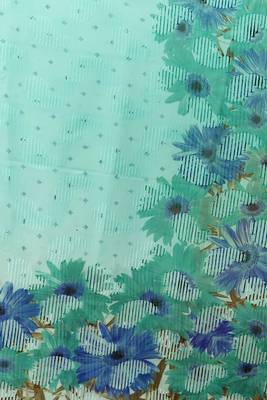 Turquoise printed georgette saree with blouse 3