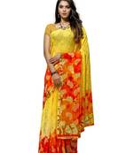 Yellow printed georgette saree with blouse