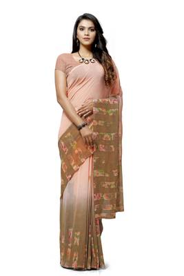 Peach printed georgette saree with blouse 1