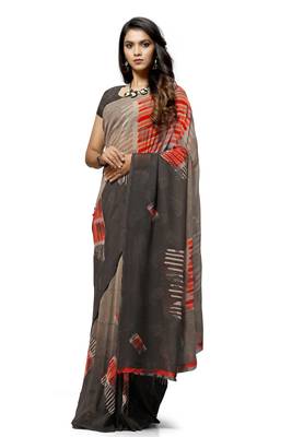 Brown printed georgette saree with blouse 1