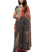 Brown printed georgette saree with blouse