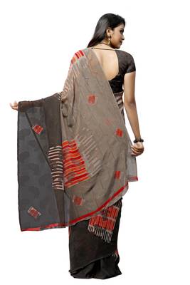 Brown printed georgette saree with blouse 2