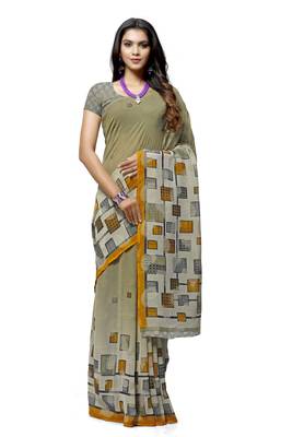 Beige printed georgette saree with blouse 1