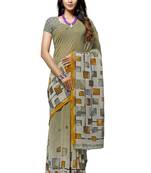 Beige printed georgette saree with blouse