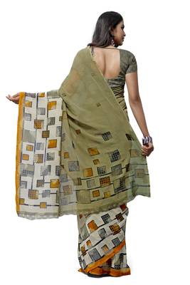 Beige printed georgette saree with blouse 2