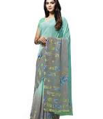 Turquoise printed georgette saree with blouse