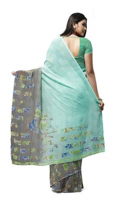 Turquoise printed georgette saree with blouse 2