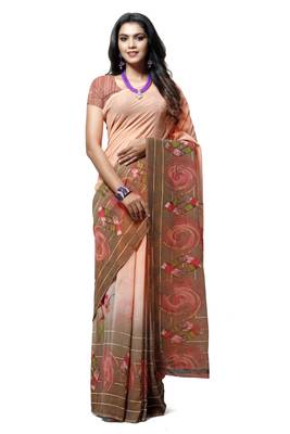 Peach printed georgette saree with blouse 1