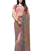 Pink printed georgette saree with blouse