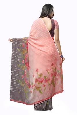 Pink printed georgette saree with blouse 2
