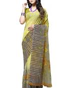Yellow printed georgette saree with blouse
