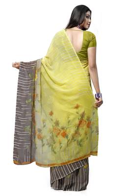 Yellow printed georgette saree with blouse 2