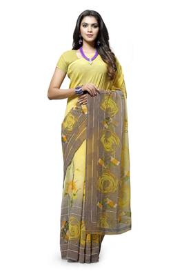 Yellow printed georgette saree with blouse 1