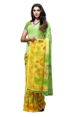 Green printed georgette saree with blouse 1