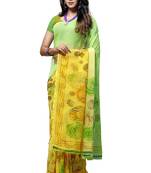 Green printed georgette saree with blouse