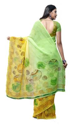 Green printed georgette saree with blouse 2