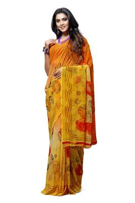Orange printed georgette saree with blouse 1